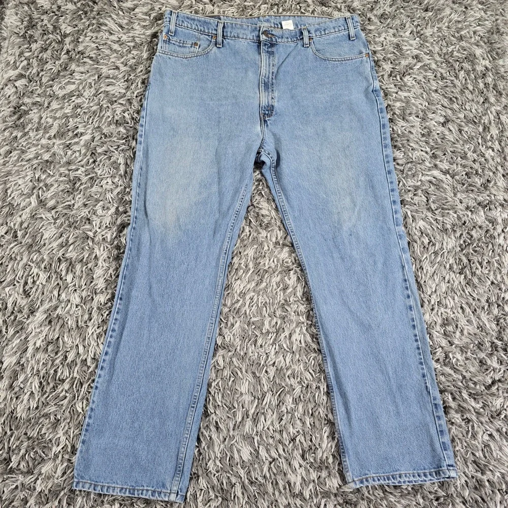 Levis 505 Regular Fit Straight Leg Jeans Mens 42x32 Light Wash Blue Vintage 90s